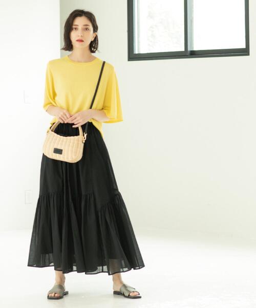 OPAQUE.CLIP(オペークドットクリップ)の「ギャザーフレアスカート/オーガニックコットン混【洗濯機洗い可】(スカート・レディース・グリーン系その他2/ホワイト系8/ブラック/レッド系・38/40/42)」の6枚目の写真