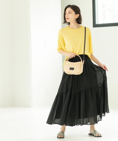 OPAQUE.CLIP(オペークドットクリップ)の「ギャザーフレアスカート/オーガニックコットン混【洗濯機洗い可】(スカート・レディース・グリーン系その他2/ホワイト系8/ブラック/レッド系・38/40/42)」の7枚目の写真