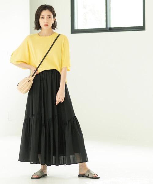 OPAQUE.CLIP(オペークドットクリップ)の「ギャザーフレアスカート/オーガニックコットン混【洗濯機洗い可】(スカート・レディース・グリーン系その他2/ホワイト系8/ブラック/レッド系・38/40/42)」の9枚目の写真