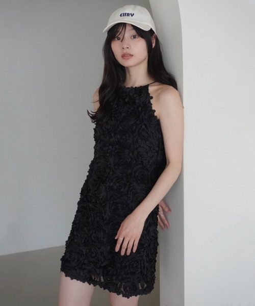 【Eimy istoire 】 ボリュームフラワーモチーフアメスリワンピース ボリュームフラワーモチーフアメスリワンピース