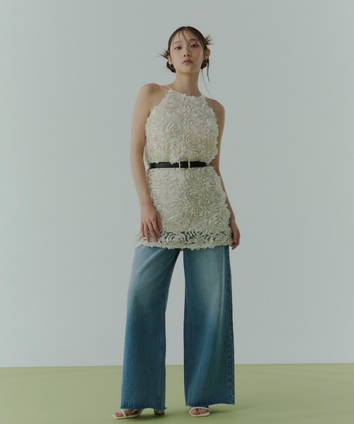 【Eimy istoire 】 ボリュームフラワーモチーフアメスリワンピース ボリュームフラワーモチーフアメスリワンピース