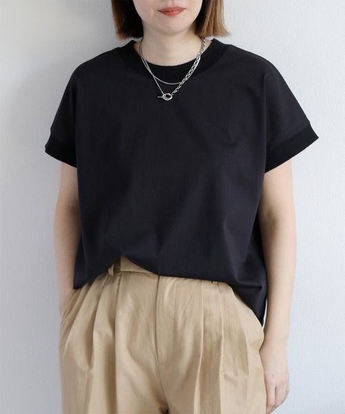 cepo（セポ）の「〈さらっと涼しい、シルキータッチ♪〉シルケットフレンチスリーブTee（Tシャツ/カットソー・レディース・レッド/グリーン/ブラウン/ブラック/オフホワイト・M）」の3枚目の写真