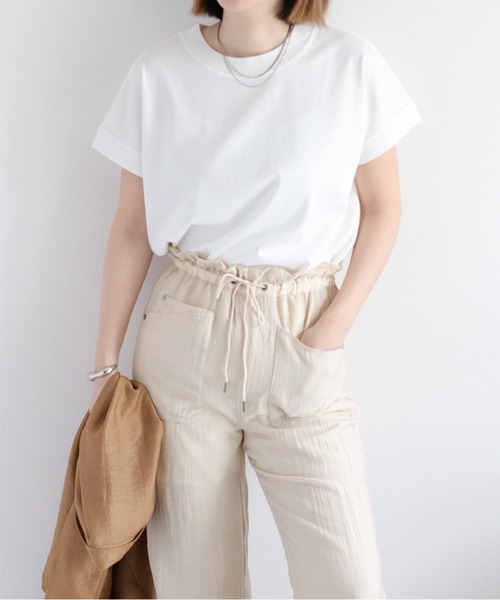 cepo（セポ）の「〈さらっと涼しい、シルキータッチ♪〉シルケットフレンチスリーブTee（Tシャツ/カットソー・レディース・レッド/グリーン/ブラウン/ブラック/オフホワイト・M）」の21枚目の写真