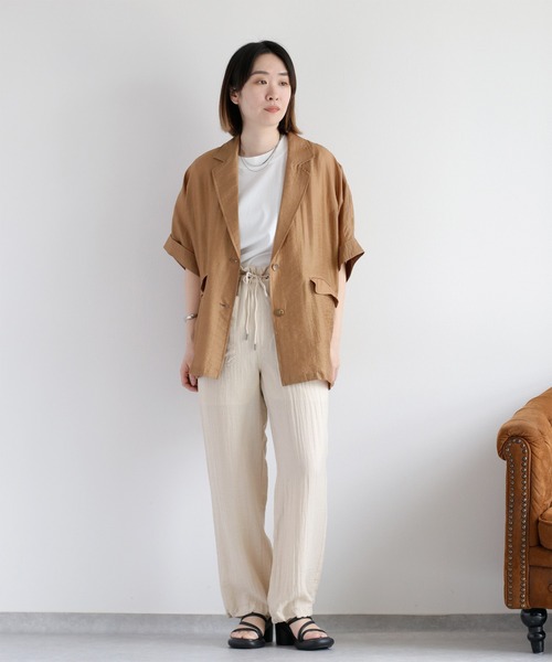 cepo（セポ）の「〈さらっと涼しい、シルキータッチ♪〉シルケットフレンチスリーブTee（Tシャツ/カットソー・レディース・レッド/グリーン/ブラウン/ブラック/オフホワイト・M）」の16枚目の写真