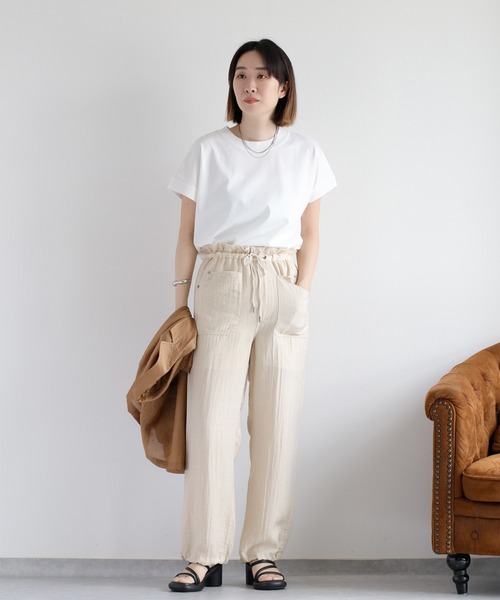 cepo（セポ）の「〈さらっと涼しい、シルキータッチ♪〉シルケットフレンチスリーブTee（Tシャツ/カットソー・レディース・レッド/グリーン/ブラウン/ブラック/オフホワイト・M）」の12枚目の写真