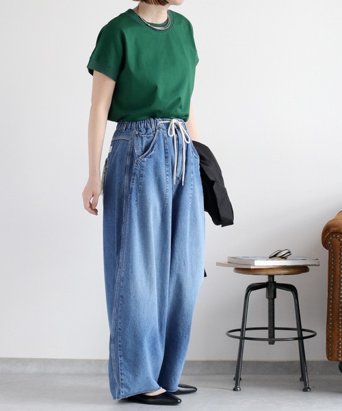 cepo（セポ）の「〈さらっと涼しい、シルキータッチ♪〉シルケットフレンチスリーブTee（Tシャツ/カットソー・レディース・レッド/グリーン/ブラウン/ブラック/オフホワイト・M）」の7枚目の写真