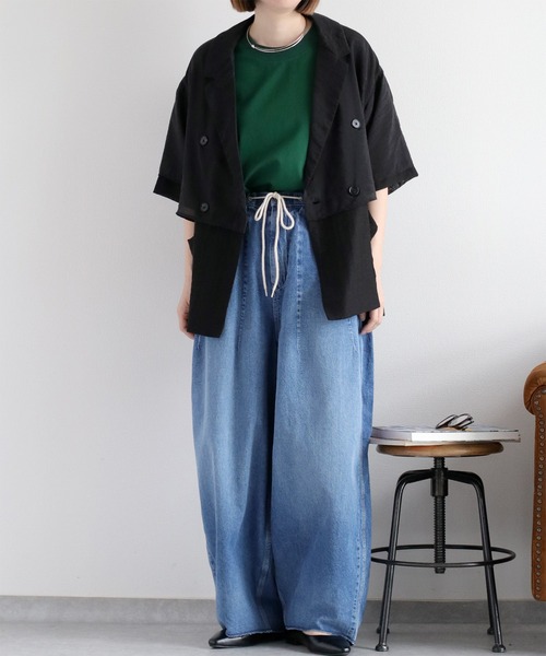 cepo（セポ）の「〈さらっと涼しい、シルキータッチ♪〉シルケットフレンチスリーブTee（Tシャツ/カットソー・レディース・レッド/グリーン/ブラウン/ブラック/オフホワイト・M）」の9枚目の写真