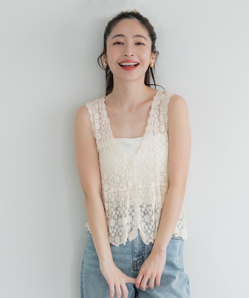 coca（coca）（コカ）の「【WEB限定セール】レースベスト（ベスト・レディース・ブラウン/アイボリー・ONE SIZE）」の5枚目の写真