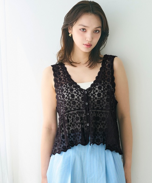 coca（coca）（コカ）の「【WEB限定セール】レースベスト（ベスト・レディース・ブラウン/アイボリー・ONE SIZE）」の3枚目の写真