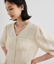 ROPE' | Vネック5分袖パフスリーブブラウス【洗える/夏服/オフィス対応】(シャツ/ブラウス)