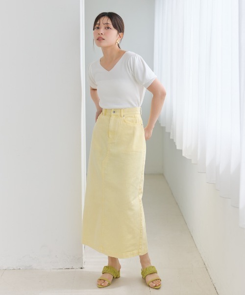 AND COUTURE(アンドクチュール)の「ウォッシュドカラーデニムスカート(デニムスカート・レディース・ブルー/ブラック/イエロー・SMALL/MEDIUM)」の11枚目の写真
