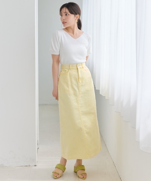 AND COUTURE(アンドクチュール)の「ウォッシュドカラーデニムスカート(デニムスカート・レディース・ブルー/ブラック/イエロー・SMALL/MEDIUM)」の12枚目の写真