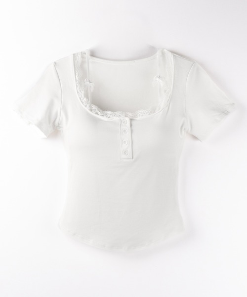 me+em select(ミームセレクト)の「【 2color 】ストラップダブルリボンスクエアネックTシャツ / strap double ribbon square neck T-shirt(Tシャツ/カットソー・レディース・ブラック/ホワイト・FREE)」の22枚目の写真