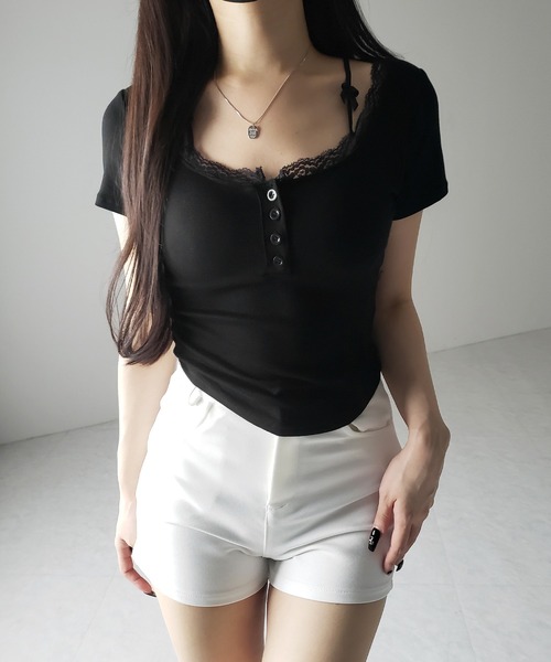 me+em select(ミームセレクト)の「【 2color 】ストラップダブルリボンスクエアネックTシャツ / strap double ribbon square neck T-shirt(Tシャツ/カットソー・レディース・ブラック/ホワイト・FREE)」の15枚目の写真