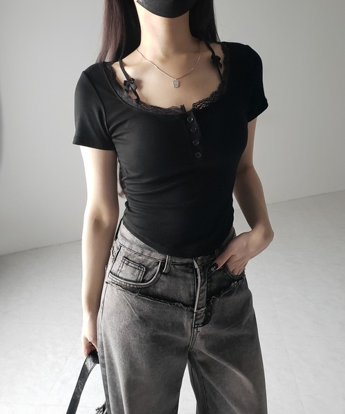 me+em select(ミームセレクト)の「【 2color 】ストラップダブルリボンスクエアネックTシャツ / strap double ribbon square neck T-shirt(Tシャツ/カットソー・レディース・ブラック/ホワイト・FREE)」の20枚目の写真