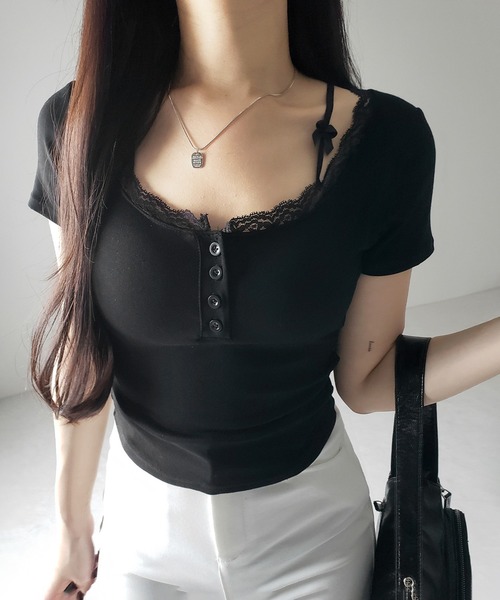 me+em select(ミームセレクト)の「【 2color 】ストラップダブルリボンスクエアネックTシャツ / strap double ribbon square neck T-shirt(Tシャツ/カットソー・レディース・ブラック/ホワイト・FREE)」の13枚目の写真