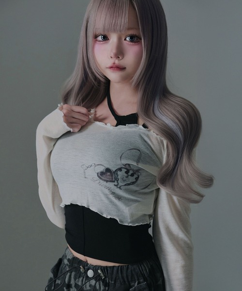 Diable baiser(ディアブルベーゼ)の「透けトップス×キャミ2点セット(Tシャツ/カットソー・レディース・ホワイト/ブルー/ピンク・FREE)」の2枚目の写真