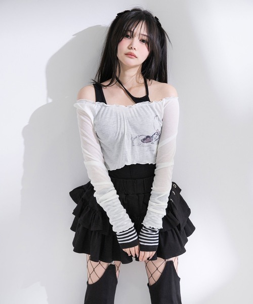 Diable baiser(ディアブルベーゼ)の「透けトップス×キャミ2点セット(Tシャツ/カットソー・レディース・ホワイト/ブルー/ピンク・FREE)」の5枚目の写真