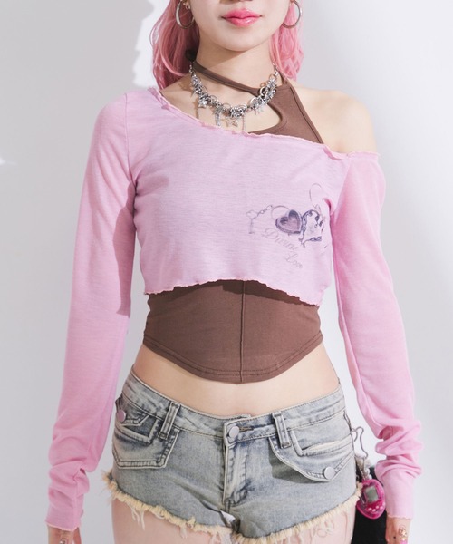 Diable baiser(ディアブルベーゼ)の「透けトップス×キャミ2点セット(Tシャツ/カットソー・レディース・ホワイト/ブルー/ピンク・FREE)」の9枚目の写真