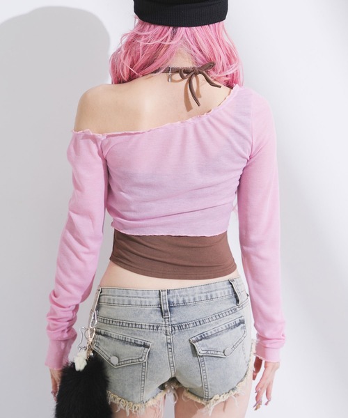 Diable baiser(ディアブルベーゼ)の「透けトップス×キャミ2点セット(Tシャツ/カットソー・レディース・ホワイト/ブルー/ピンク・FREE)」の10枚目の写真