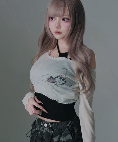 Diable baiser(ディアブルベーゼ)の「透けトップス×キャミ2点セット(Tシャツ/カットソー・レディース・ホワイト/ブルー/ピンク・FREE)」の21枚目の写真