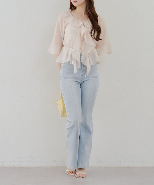 Another Branch olive des olive(アナザーブランチオリーブデオリーブ)の「フロントポッケセミフレアデニム(デニムパンツ・レディース・ブラック/ケミカルウォッシュ・SMALL/MEDIUM)」の21枚目の写真