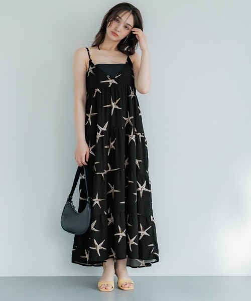 coca（coca）（コカ）の「ヒトデ柄ティアードワンピース（ワンピース・レディース・ブラック・L/M）」の3枚目の写真