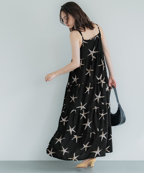 coca（coca）（コカ）の「ヒトデ柄ティアードワンピース（ワンピース・レディース・ブラック・L/M）」の4枚目の写真