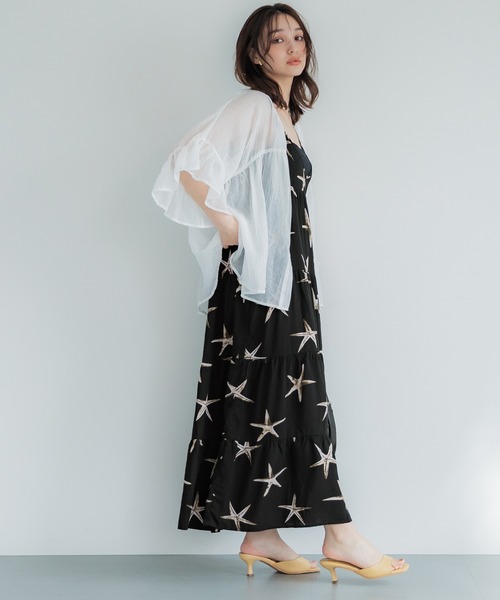 coca（coca）（コカ）の「ヒトデ柄ティアードワンピース（ワンピース・レディース・ブラック・L/M）」の8枚目の写真