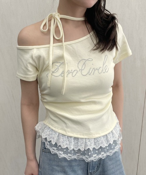 LAC-VERT(ラック・ヴェール)の「オフショルフリルTシャツ(Tシャツ/カットソー・レディース・グレー/ブラック/ホワイト/イエロー・FREE)」の4枚目の写真