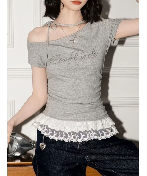 LAC-VERT(ラック・ヴェール)の「オフショルフリルTシャツ(Tシャツ/カットソー・レディース・グレー/ブラック/ホワイト/イエロー・FREE)」の6枚目の写真