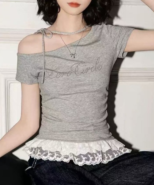 LAC-VERT(ラック・ヴェール)の「オフショルフリルTシャツ(Tシャツ/カットソー・レディース・グレー/ブラック/ホワイト/イエロー・FREE)」の8枚目の写真