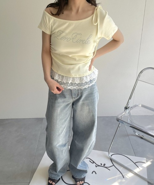 LAC-VERT(ラック・ヴェール)の「オフショルフリルTシャツ(Tシャツ/カットソー・レディース・グレー/ブラック/ホワイト/イエロー・FREE)」の12枚目の写真