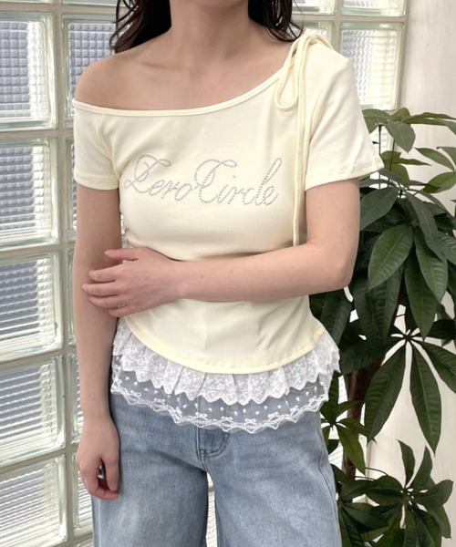 LAC-VERT(ラック・ヴェール)の「オフショルフリルTシャツ(Tシャツ/カットソー・レディース・グレー/ブラック/ホワイト/イエロー・FREE)」の13枚目の写真