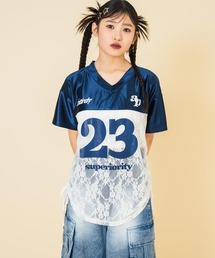 ANAP GｉRL（アナップガール）の「レース 切り替え ゲームシャツ【キッズお揃い】（Tシャツ/カットソー・キッズ）」