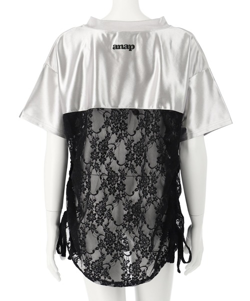 ANAP GｉRL（アナップガール）の「レース 切り替え ゲームシャツ【キッズお揃い】（Tシャツ/カットソー・キッズ・ネイビー/ライトピンク/グレー・M/S/XS）」の22枚目の写真