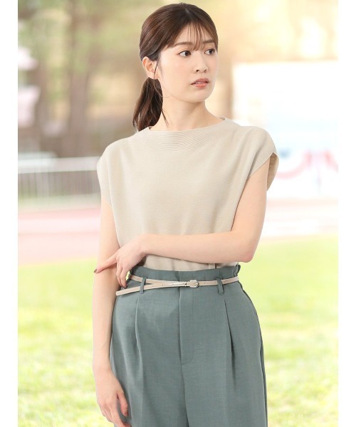 m.f.editorial(エムエフエディトリアル)の「【UVカット 接触冷感 アンチピリング】m.f.エディトリアル レディース 無縫製ガーター フレンチ袖 クルーニット(ニット/セーター・レディース・ブラック/サックスブルー/ベージュ・LARGE/MEDIUM)」の3枚目の写真