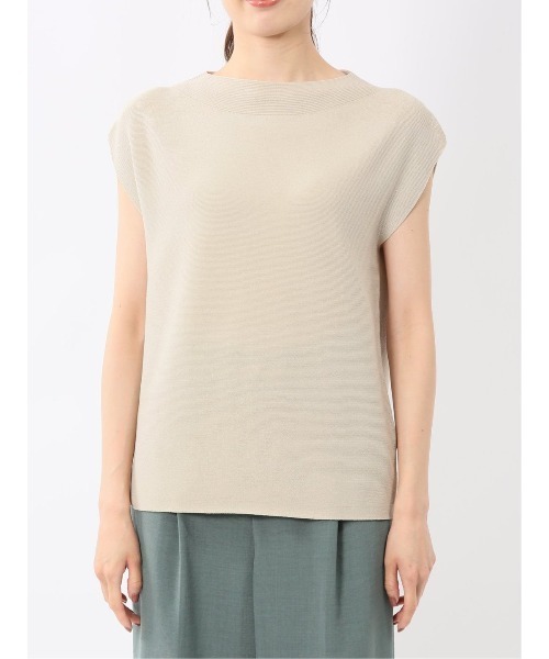 m.f.editorial(エムエフエディトリアル)の「【UVカット 接触冷感 アンチピリング】m.f.エディトリアル レディース 無縫製ガーター フレンチ袖 クルーニット(ニット/セーター・レディース・ブラック/サックスブルー/ベージュ・LARGE/MEDIUM)」の8枚目の写真