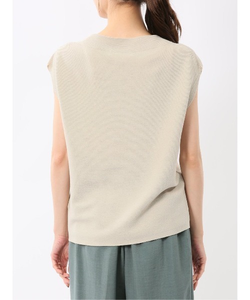 m.f.editorial(エムエフエディトリアル)の「【UVカット 接触冷感 アンチピリング】m.f.エディトリアル レディース 無縫製ガーター フレンチ袖 クルーニット(ニット/セーター・レディース・ブラック/サックスブルー/ベージュ・LARGE/MEDIUM)」の10枚目の写真