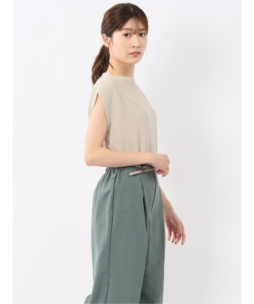 m.f.editorial(エムエフエディトリアル)の「【UVカット 接触冷感 アンチピリング】m.f.エディトリアル レディース 無縫製ガーター フレンチ袖 クルーニット(ニット/セーター・レディース・ブラック/サックスブルー/ベージュ・LARGE/MEDIUM)」の15枚目の写真