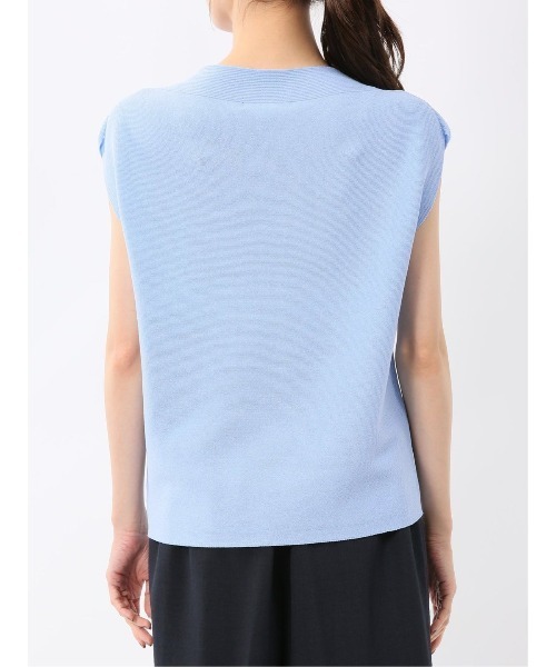 m.f.editorial(エムエフエディトリアル)の「【UVカット 接触冷感 アンチピリング】m.f.エディトリアル レディース 無縫製ガーター フレンチ袖 クルーニット(ニット/セーター・レディース・ブラック/サックスブルー/ベージュ・LARGE/MEDIUM)」の20枚目の写真