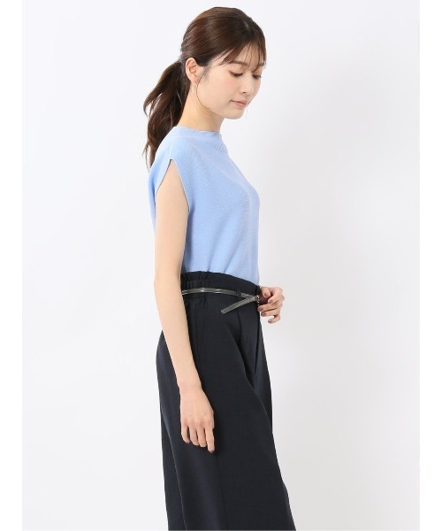 m.f.editorial(エムエフエディトリアル)の「【UVカット 接触冷感 アンチピリング】m.f.エディトリアル レディース 無縫製ガーター フレンチ袖 クルーニット(ニット/セーター・レディース・ブラック/サックスブルー/ベージュ・LARGE/MEDIUM)」の5枚目の写真