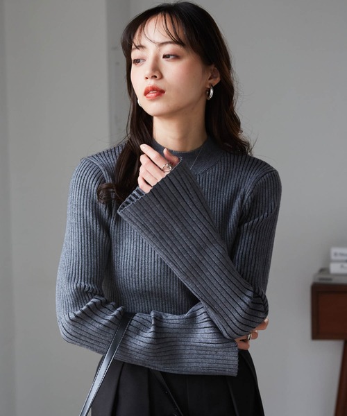 セール】フレア袖バイカラーリブニット（ニット/セーター）｜RANAN