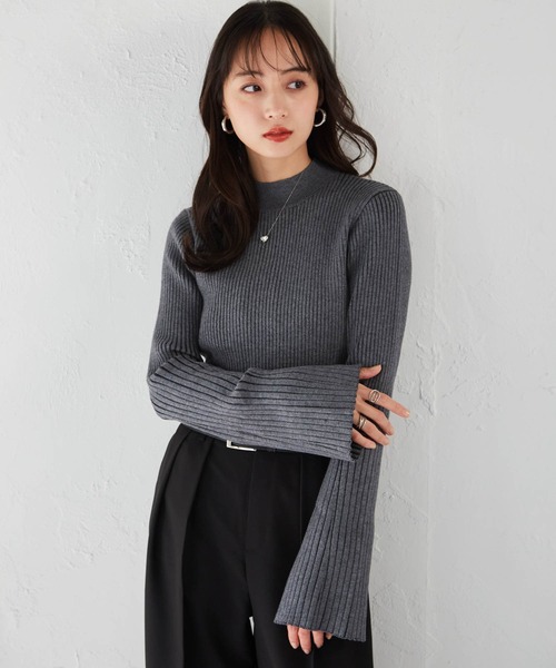 RANAN（ラナン）の「フレア袖バイカラーリブニット（ニット/セーター・レディース・グレー/ボルドー/ベージュ・M/L/LL）」の22枚目の写真