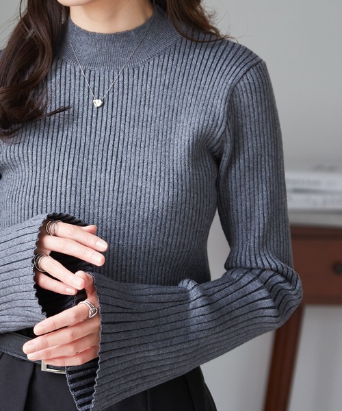 セール】フレア袖バイカラーリブニット（ニット/セーター）｜RANAN