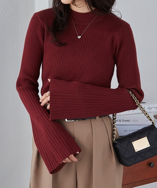 RANAN（ラナン）の「フレア袖バイカラーリブニット（ニット/セーター・レディース・グレー/ボルドー/ベージュ・M/L/LL）」の8枚目の写真