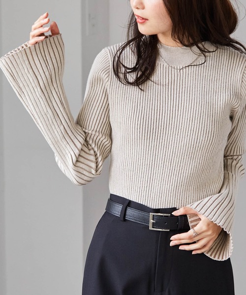 RANAN（ラナン）の「フレア袖バイカラーリブニット（ニット/セーター・レディース・グレー/ボルドー/ベージュ・M/L/LL）」の6枚目の写真