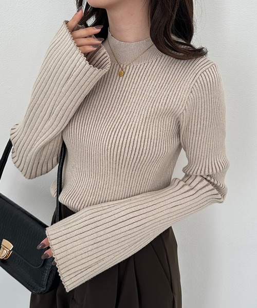 RANAN（ラナン）の「フレア袖バイカラーリブニット（ニット/セーター・レディース・グレー/ボルドー/ベージュ・M/L/LL）」の11枚目の写真