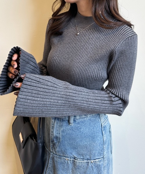 RANAN（ラナン）の「フレア袖バイカラーリブニット（ニット/セーター・レディース・グレー/ボルドー/ベージュ・M/L/LL）」の10枚目の写真