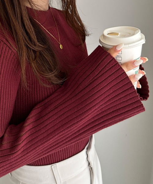 RANAN（ラナン）の「フレア袖バイカラーリブニット（ニット/セーター・レディース・グレー/ボルドー/ベージュ・M/L/LL）」の18枚目の写真